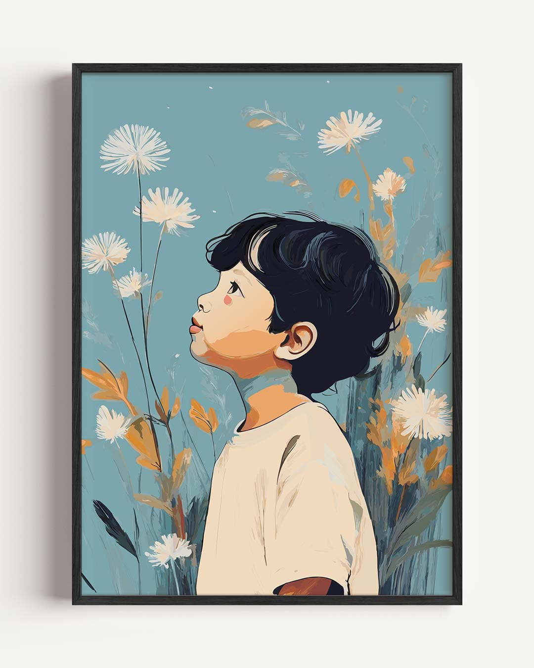 Dromerige Bloemen Jongensposter – Popart en Streetart portret poster als wanddecoratie