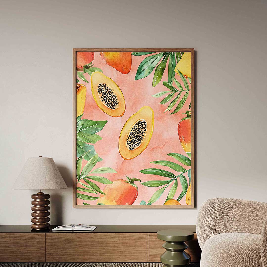 Papaja en bladeren – tropische jungle poster in staand formaat