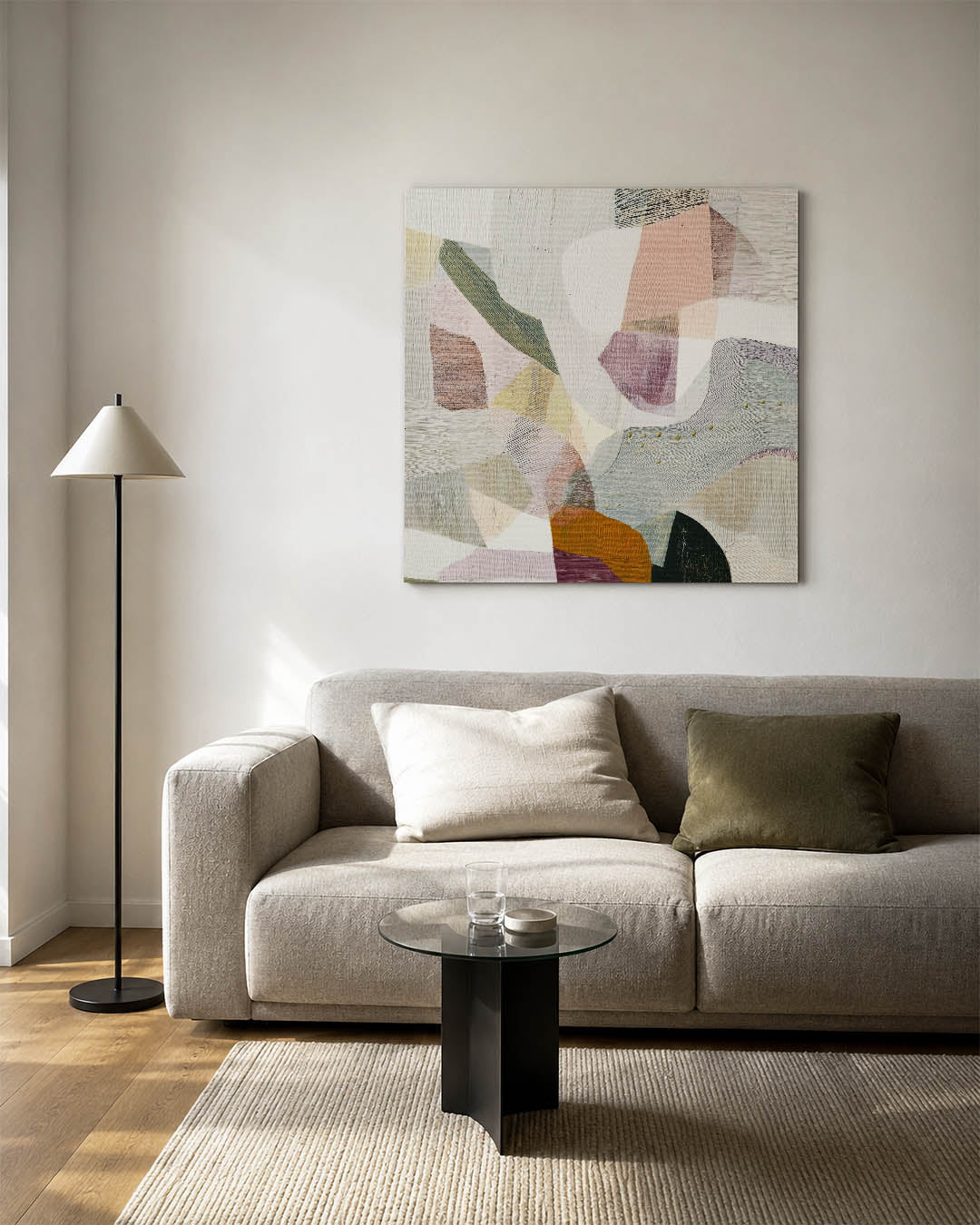 Organische vormen compositie kunstwerk – vierkante wanddecoratie – dit werk toont een dynamische mix van organische vormen en