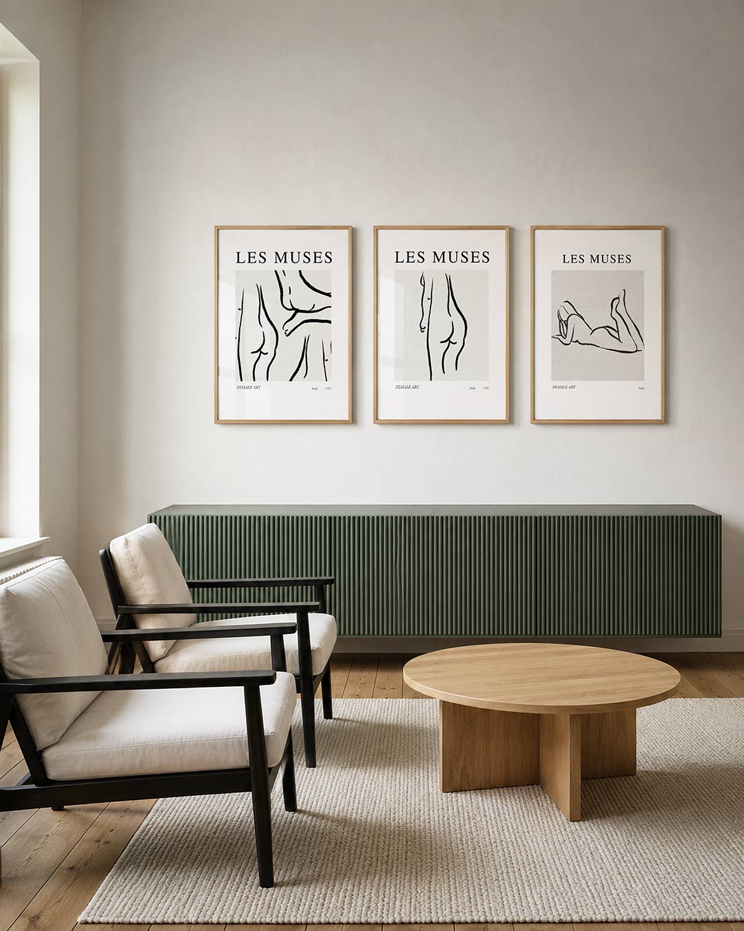 Lijnenspel en vormen posterset – derde productweergave – zwarte lijnen dansen op een lichte achtergrond, vormen subtiele