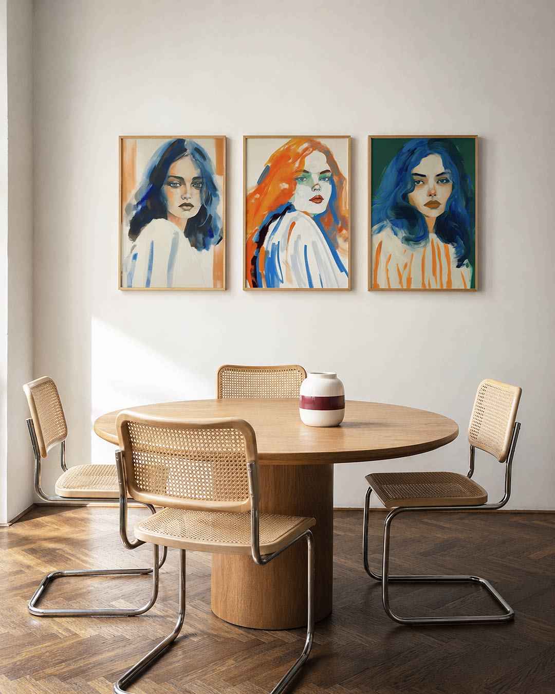 Kleur en portret driedelige posterset in interieur