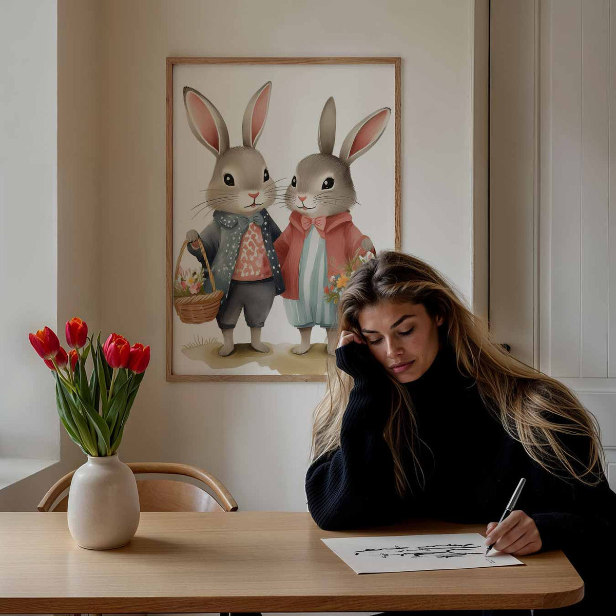 Schattige Konijnen Vrienden – staande dieren wanddecoratie van WallArtistic
