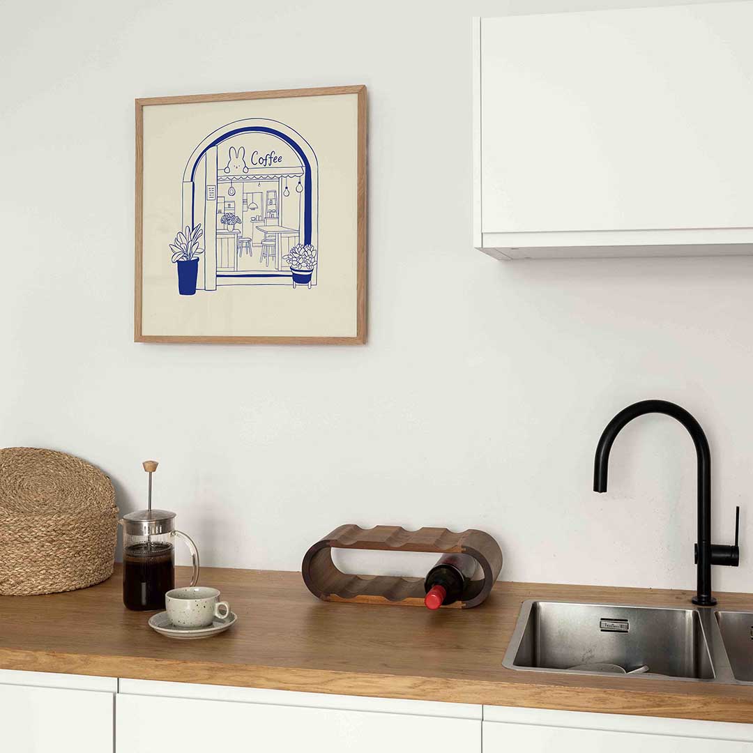 Koffiehuis illustratie – Aziatische poster in vierkant formaat