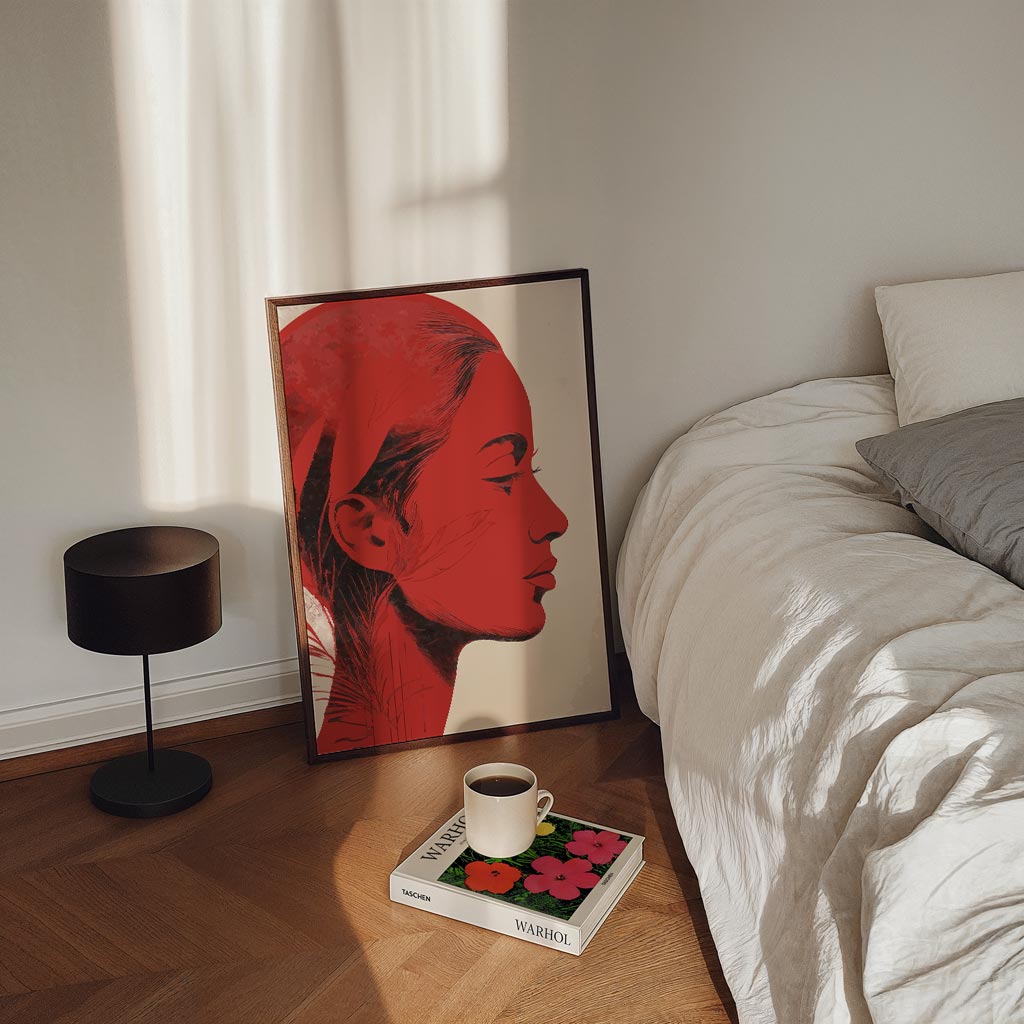 Elegante Rode Profielposter – staande Popart wanddecoratie van WallArtistic