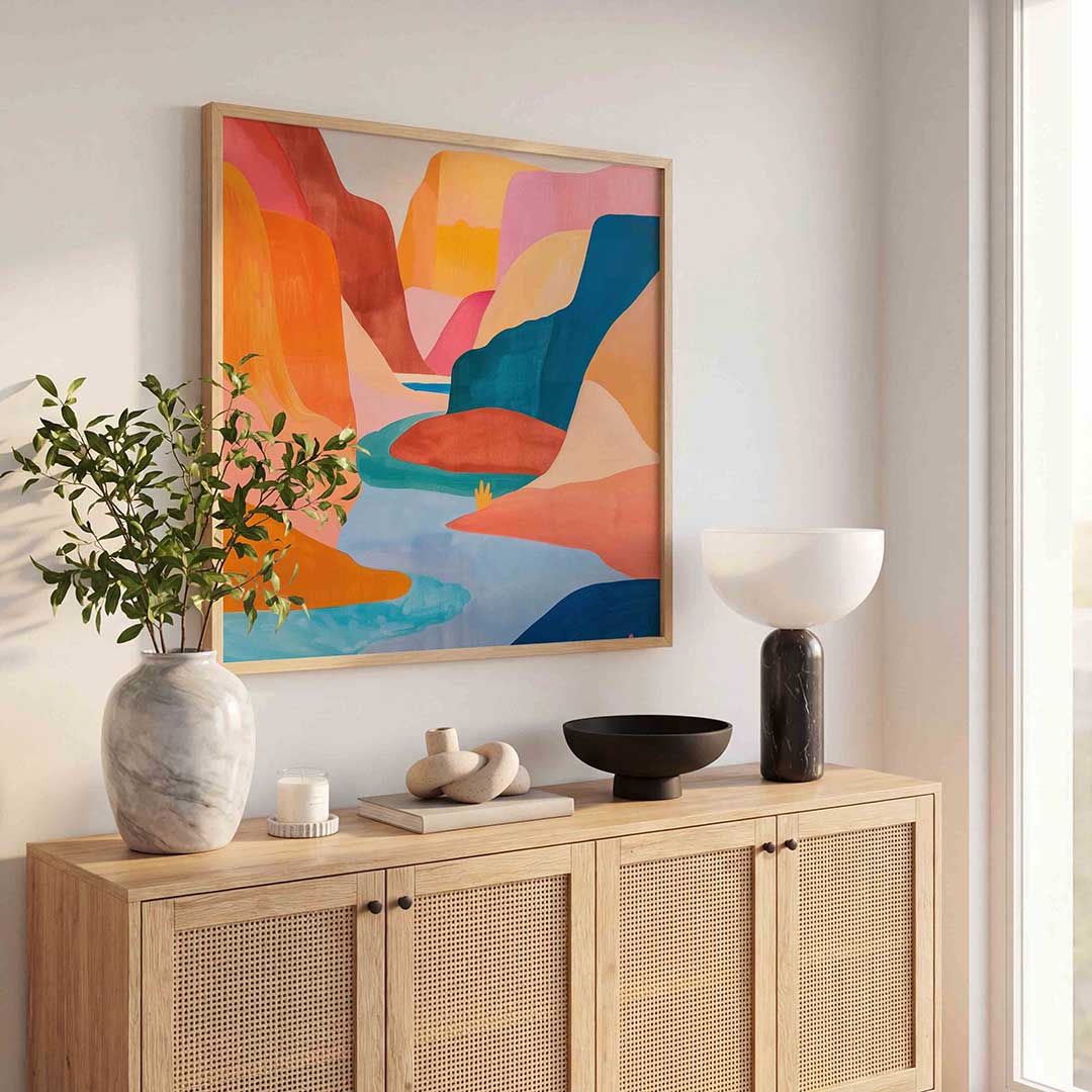 Gekleurde landschappen – kunst en design poster in vierkant formaat