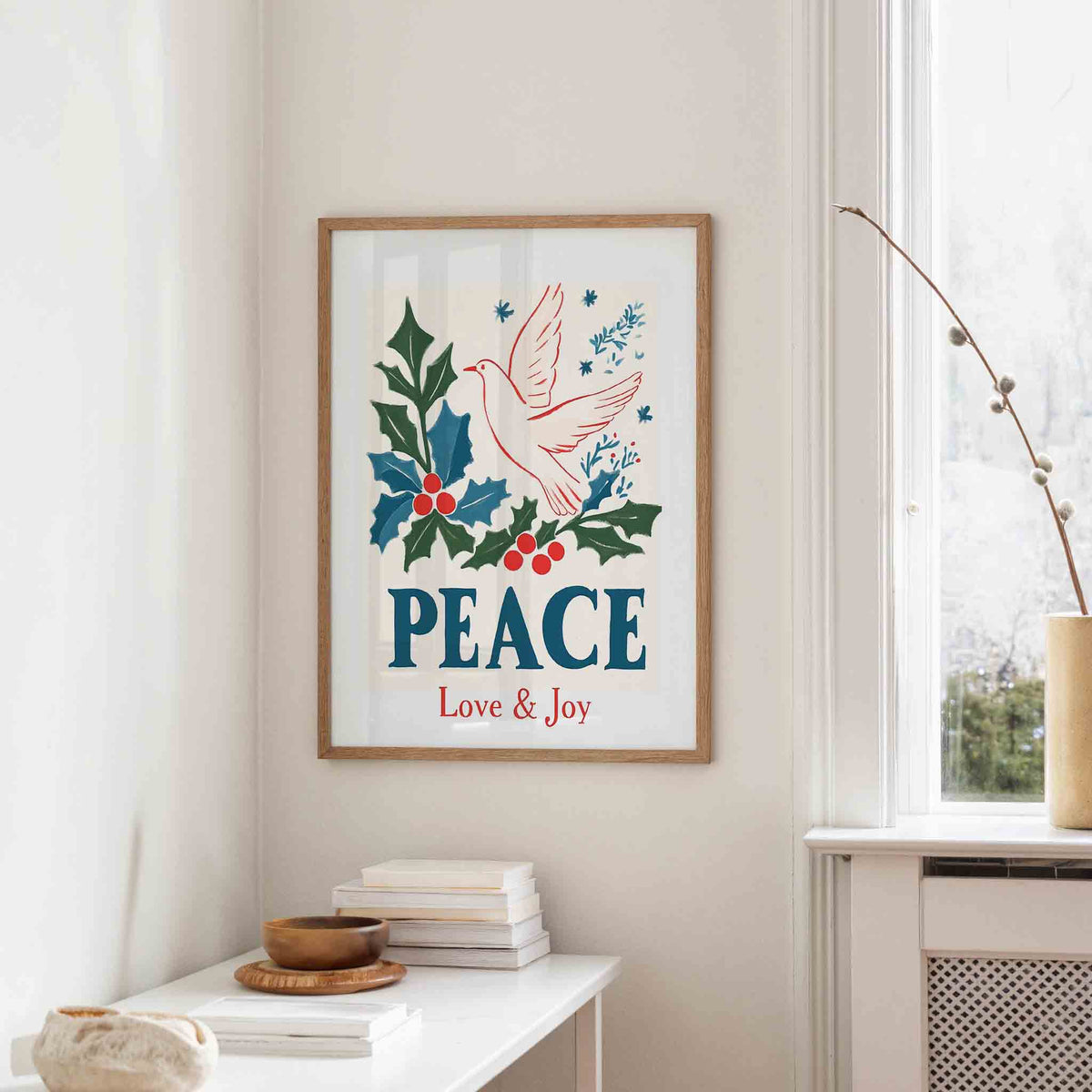 Vredesduif en hulst – staande kerst wanddecoratie van WallArtistic