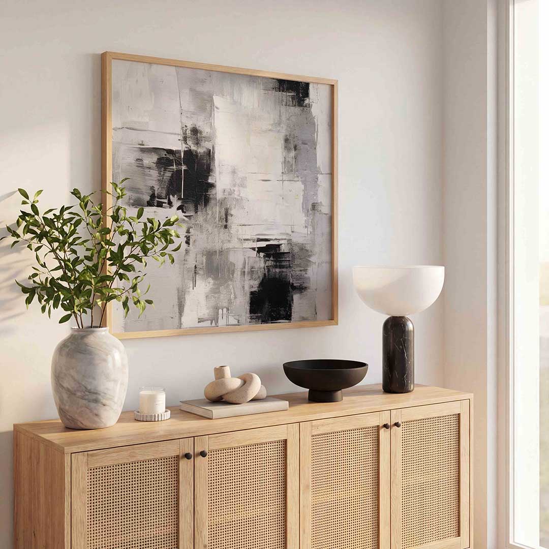 Abstracte zwart wit – rustige abstracte wandkunst als vierkante poster