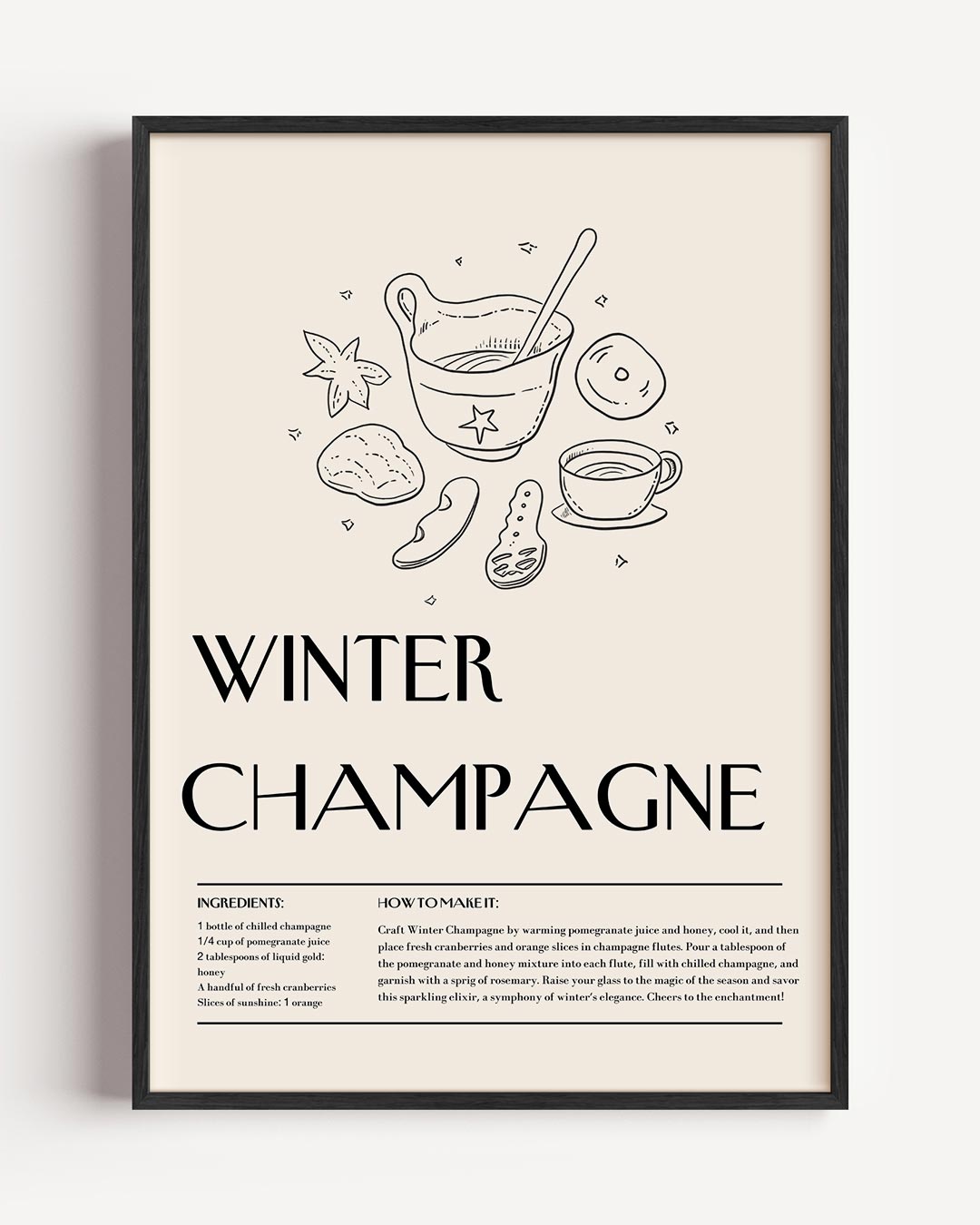Winter Champagne Receptposter – kerst portret poster als wanddecoratie