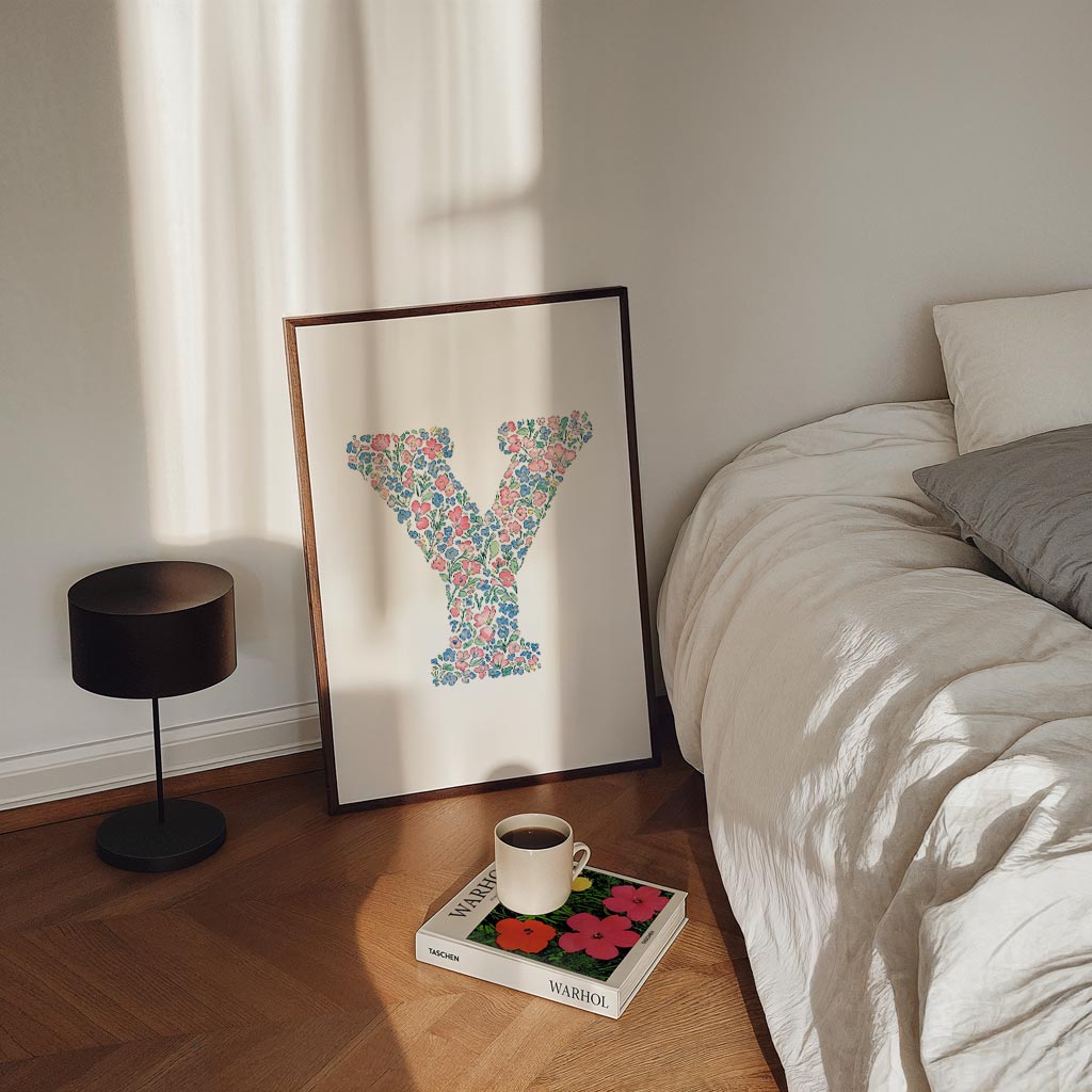 Bloemenletter Y – kinderposter in staand formaat
