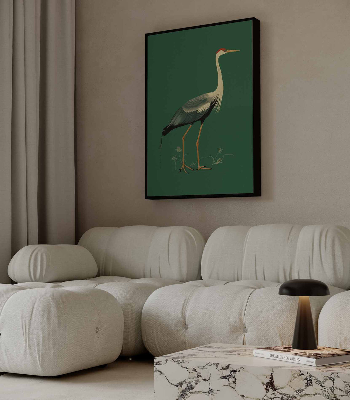 Elegante Kraanvogel Illustratie – portret wandkunst van WallArtistic
