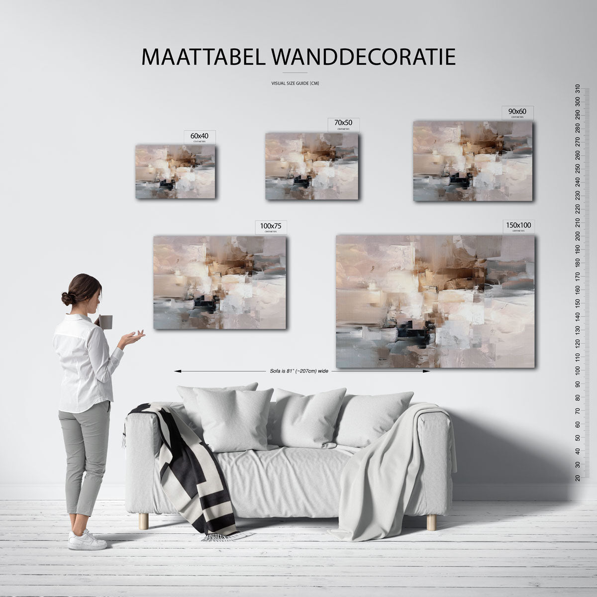 Gelaagde kleurencompositie – Beige – moderne liggende wandkunst