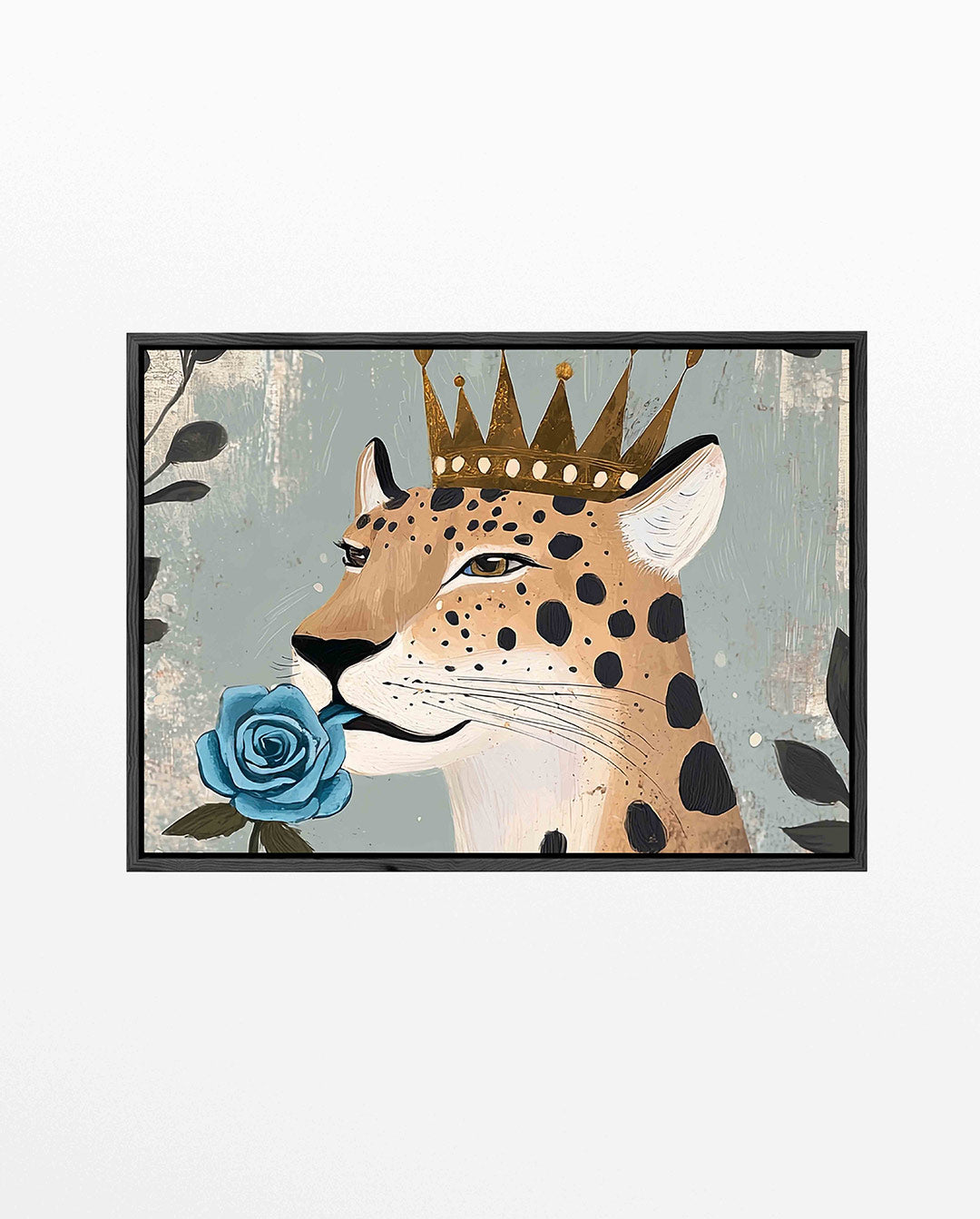 Kroonluipaard met roos – liggend dieren kunstwerk
