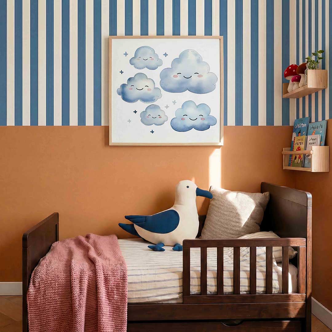 Lachende wolken – kids poster in vierkant formaat