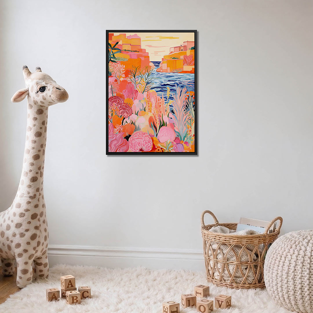 Kleurrijke kustlandschap – moderne staande wandkunst
