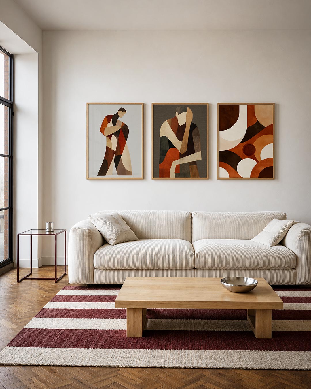 Vorm en kleur driedelige posterset – deze posterset toont een vloeiend lijnenspel met warme