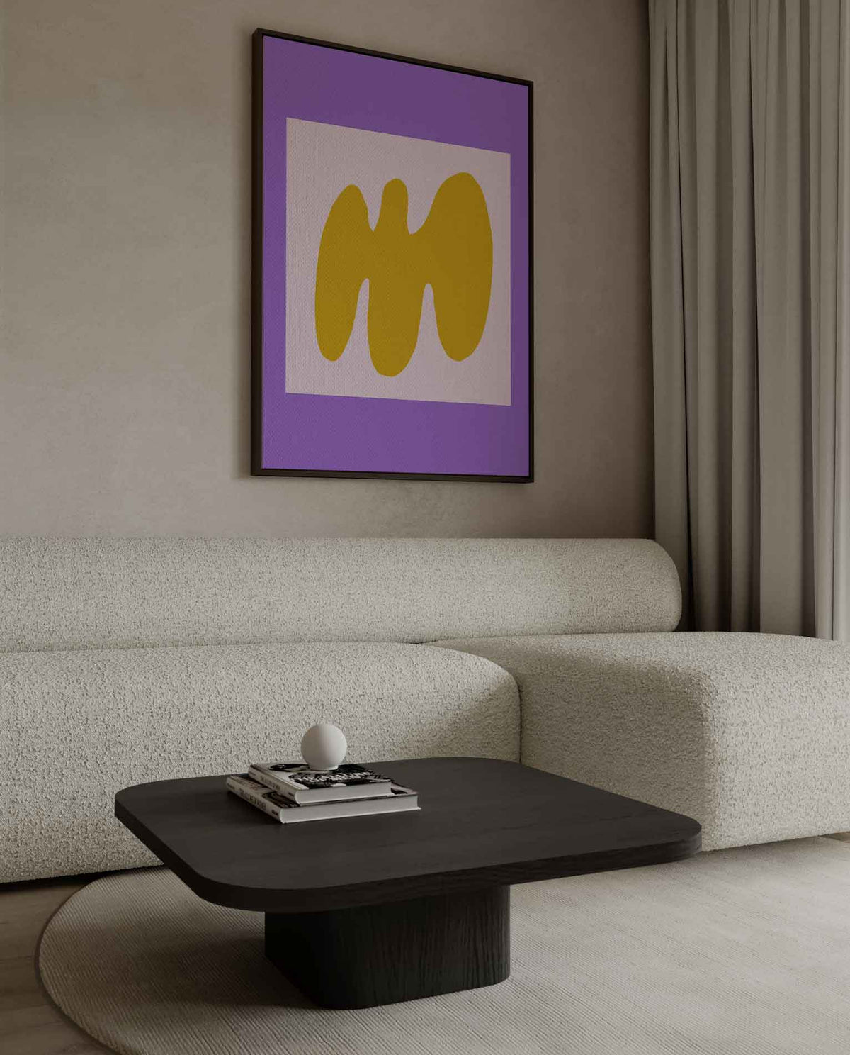 Abstracte Gele Golf op Paarse Achtergrond – dibond kunstwerk als wanddecoratie
