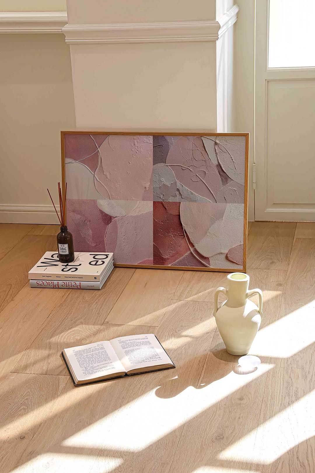 Abstracte roze vormen – liggende abstracte wanddecoratie van WallArtistic