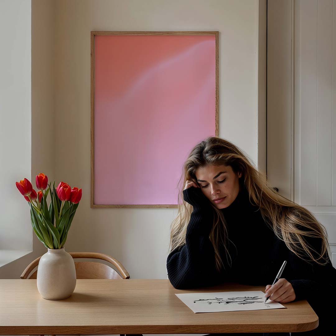Zachte Roze Droom – staande muurposter met kleurrijke abstracte vormen