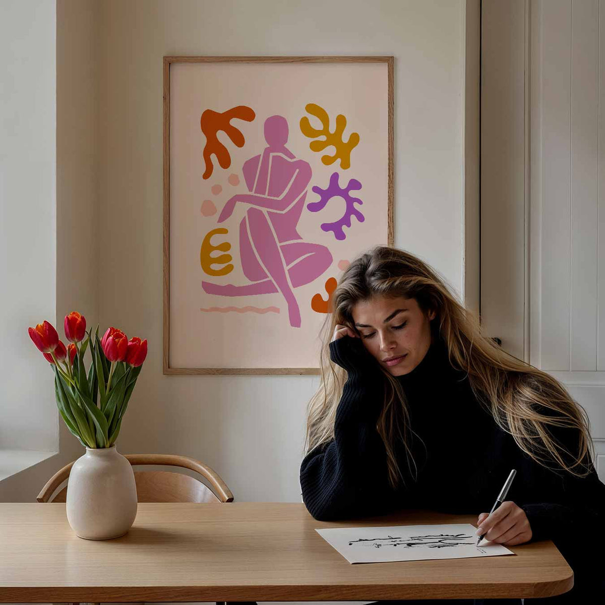 Abstracte Vrouwelijke Kunstposter – Popart poster als moderne urban wanddecoratie