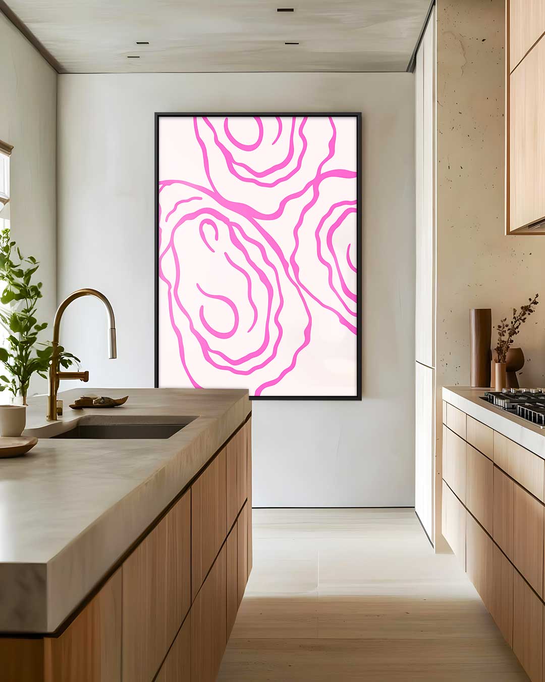 Abstracte Roze Golven – staand kunstwerk voor modern interieur