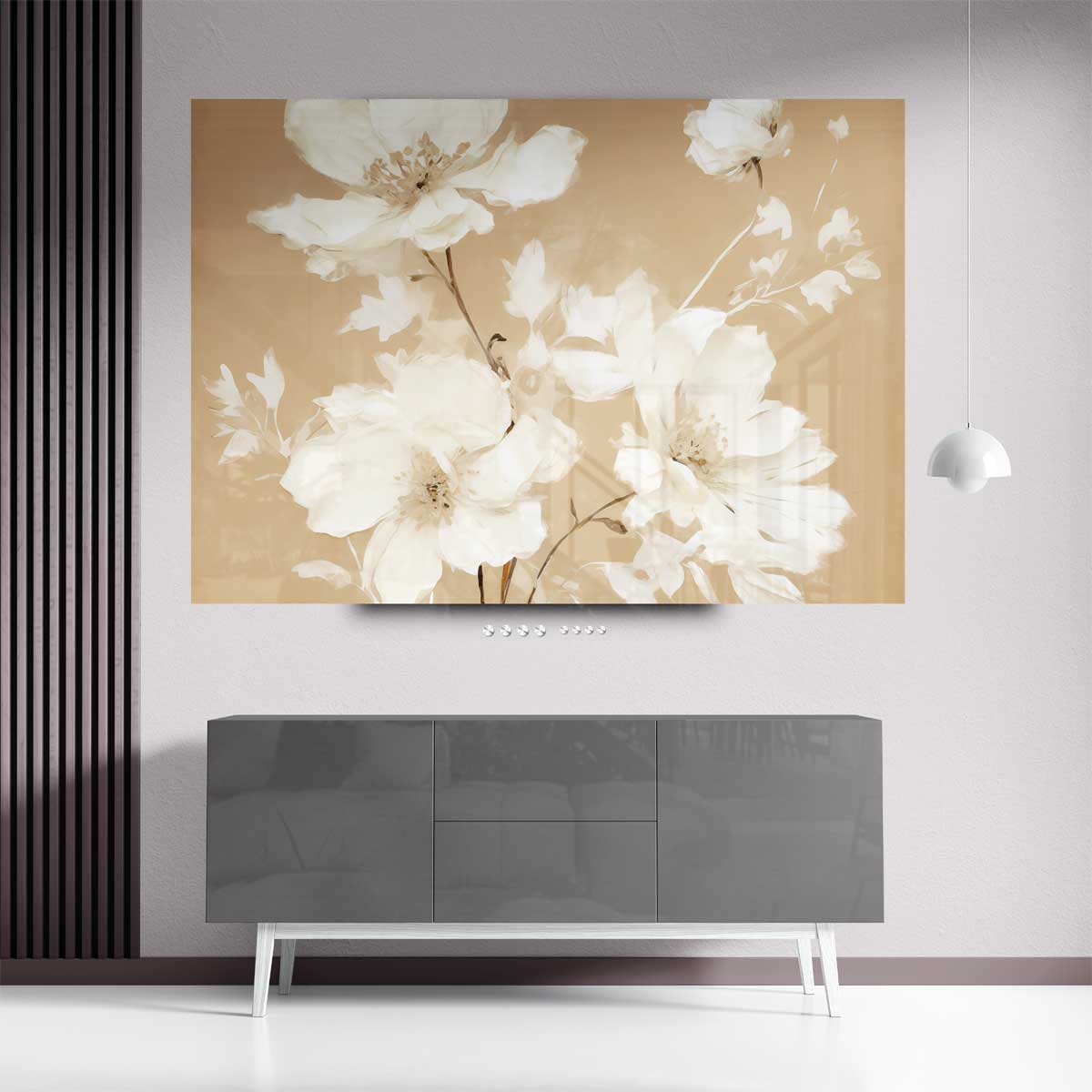 Elegante Bloemen op Beige – staand kunstwerk voor modern interieur