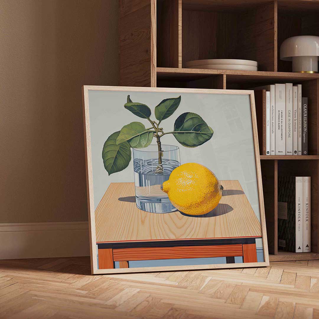 Citroen en plant – geïllustreerde wandkunst als vierkante poster