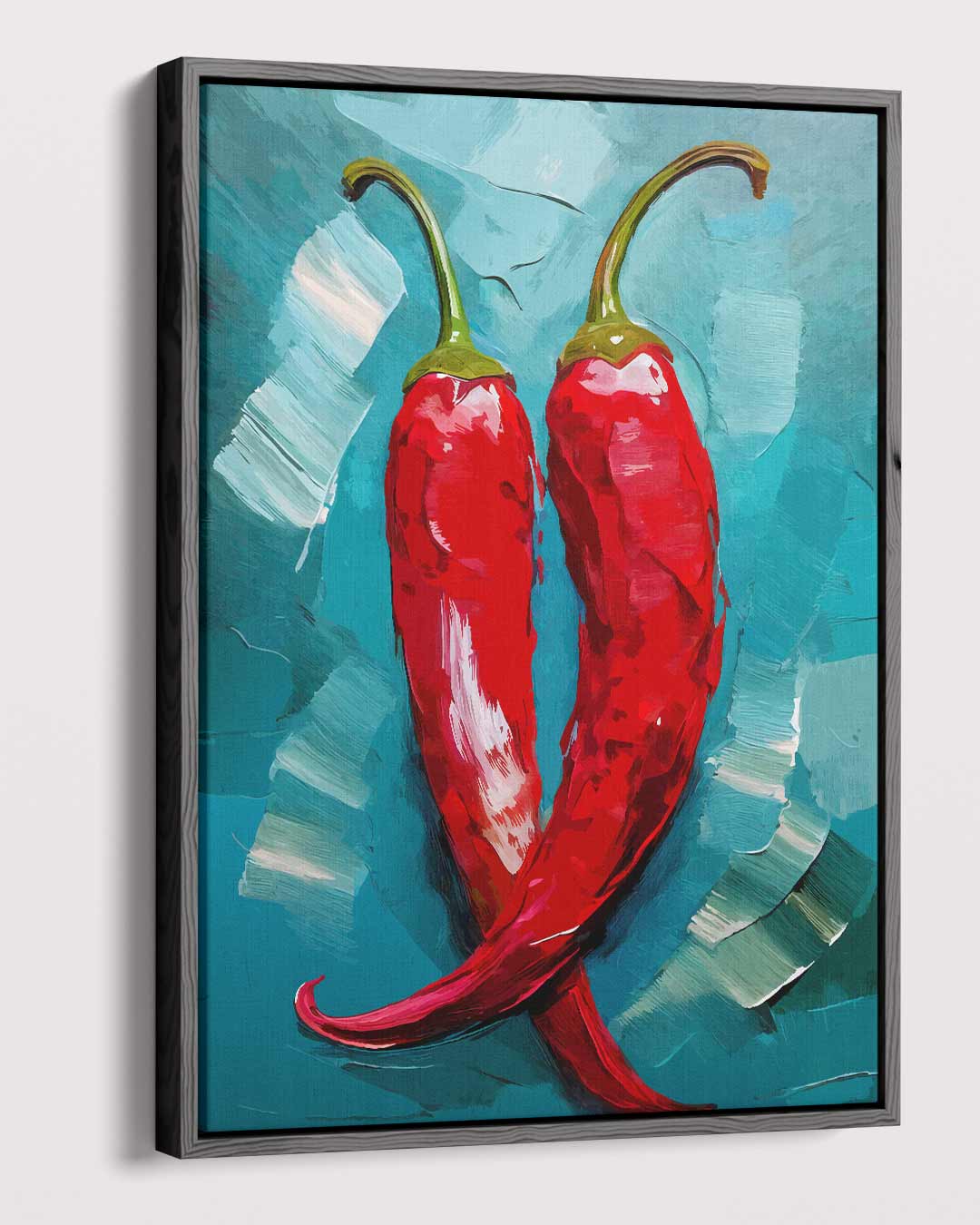 Pittige Paprikaduo – modern portret kunstwerk van WallArtistic