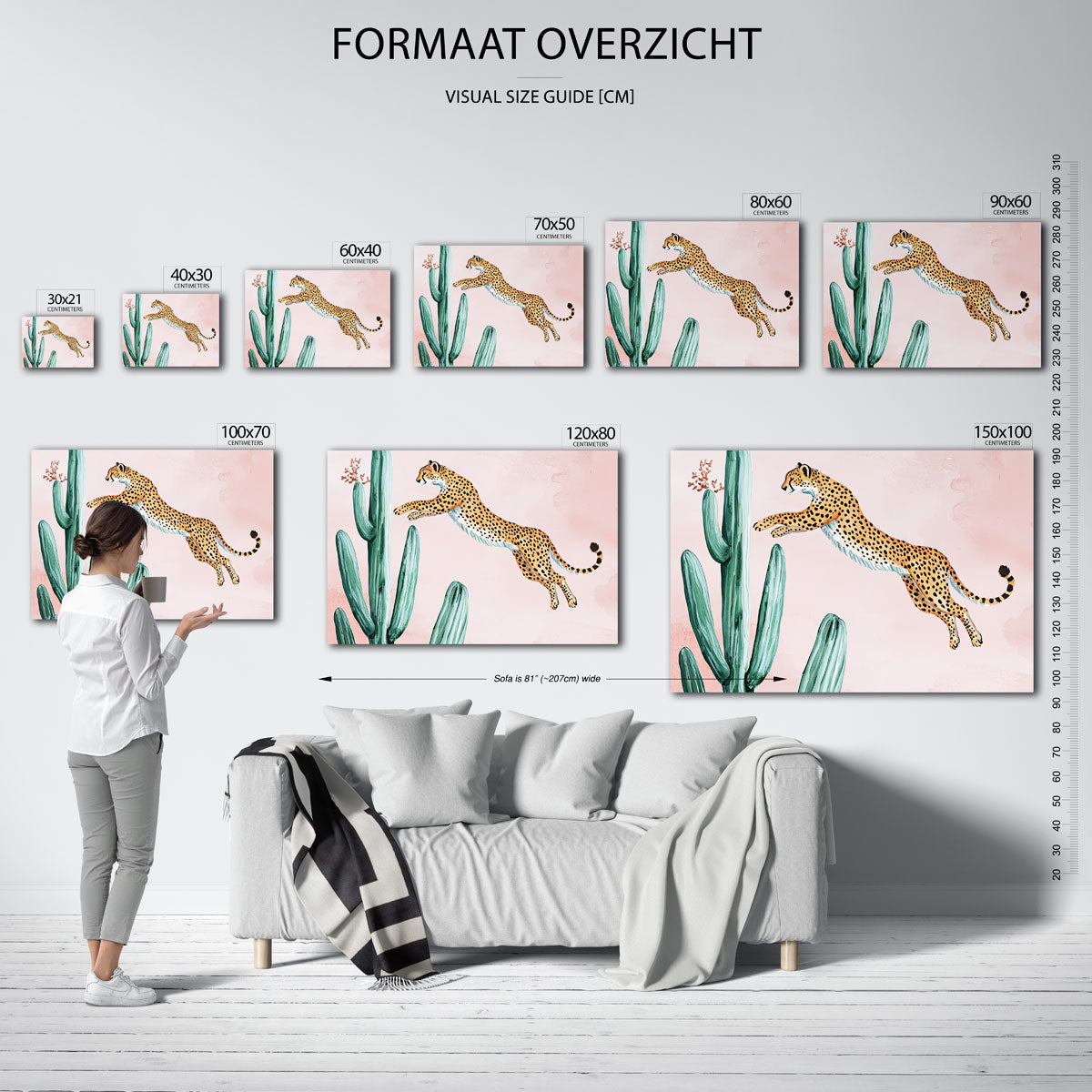 Springende cheetah – liggende muurposter met dierenthema