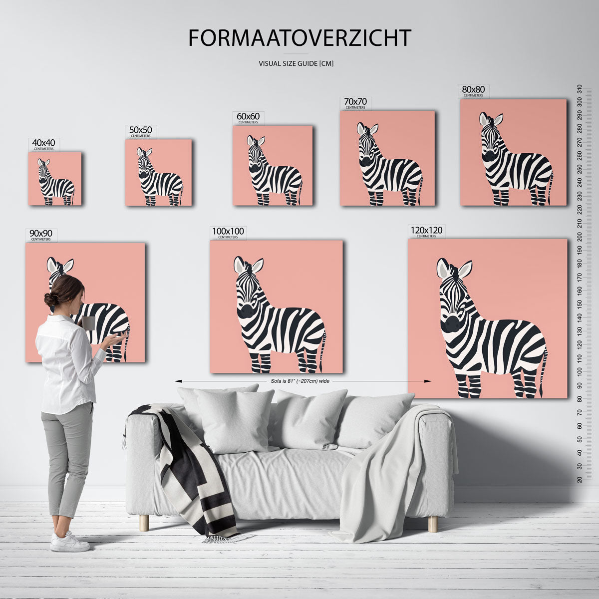 Zebra op roze achtergrond – vierkante muurposter voor de kinderkamer
