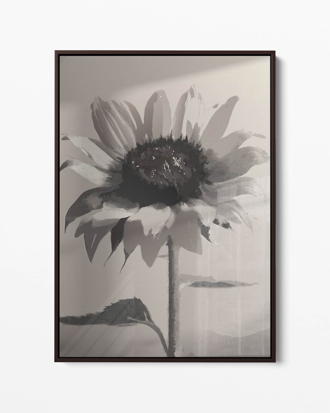 Zwart-witte Zonnebloem – portret kunstwerk als wanddecoratie