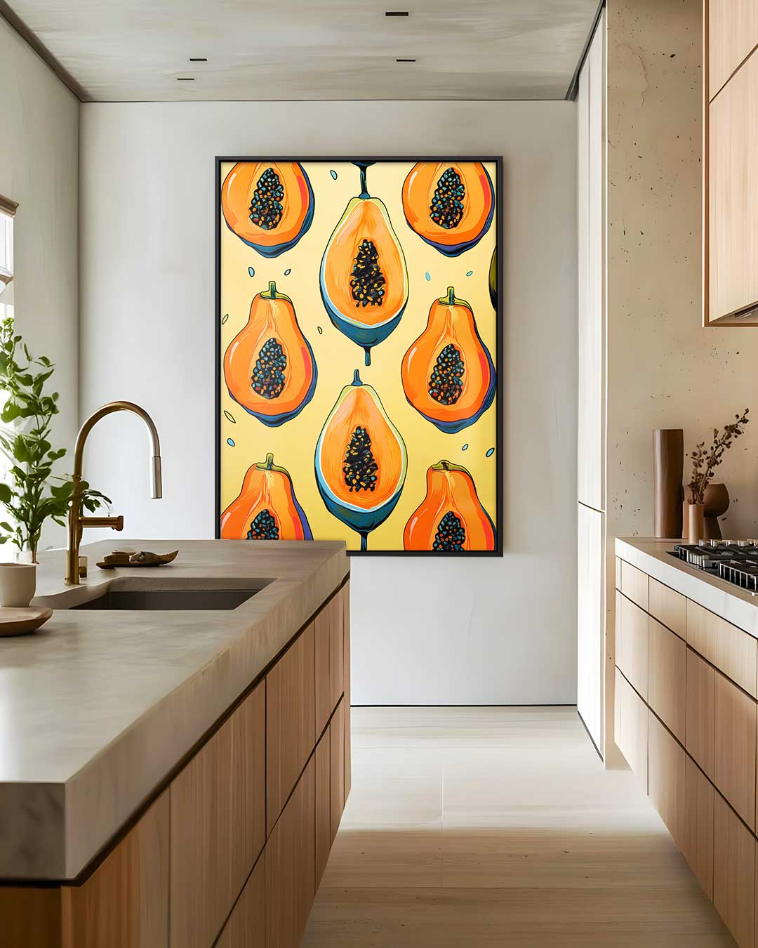 Tropisch Papaya Patroon – staand kunstwerk voor modern interieur