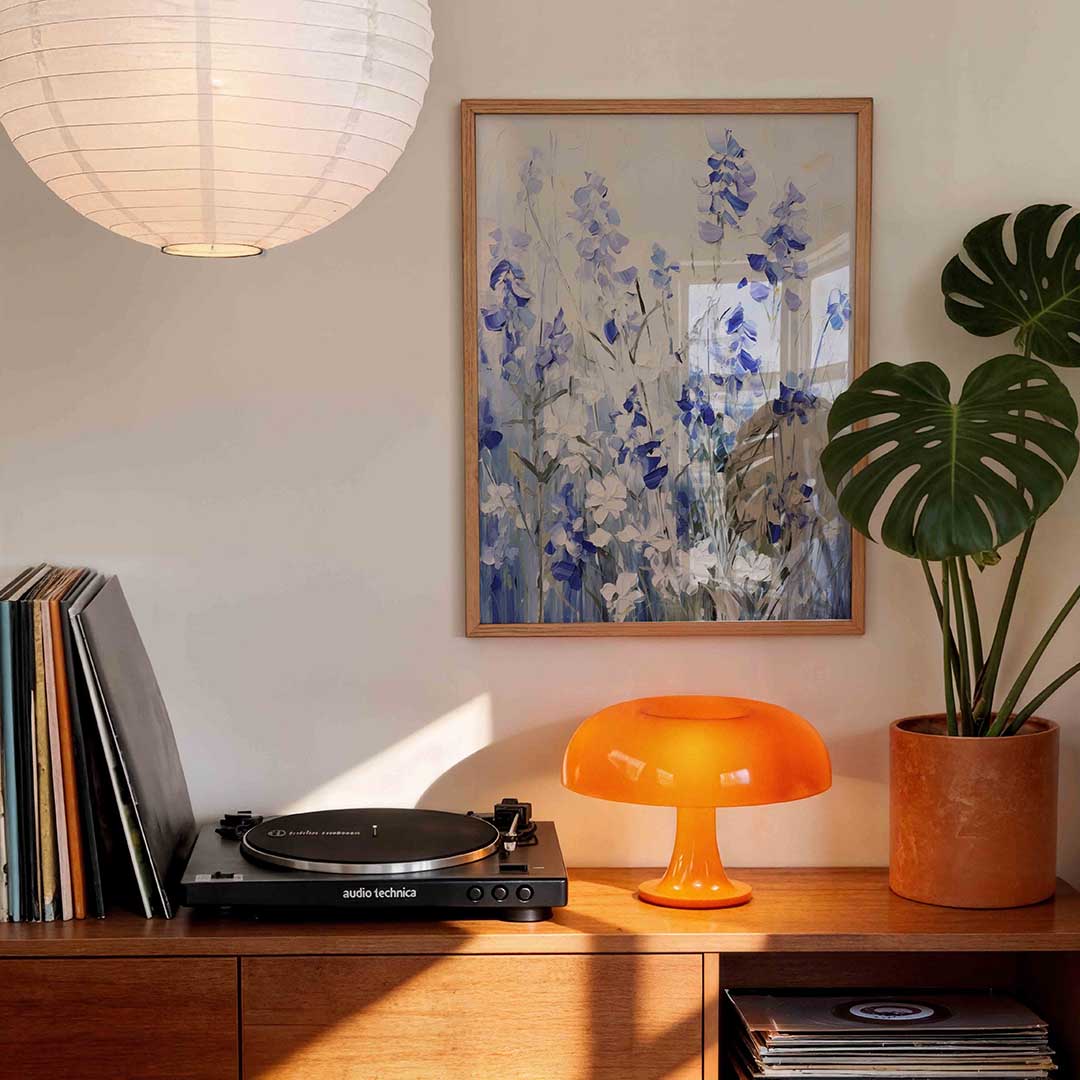 Blauwe bloemen – staande bloemen wanddecoratie van WallArtistic