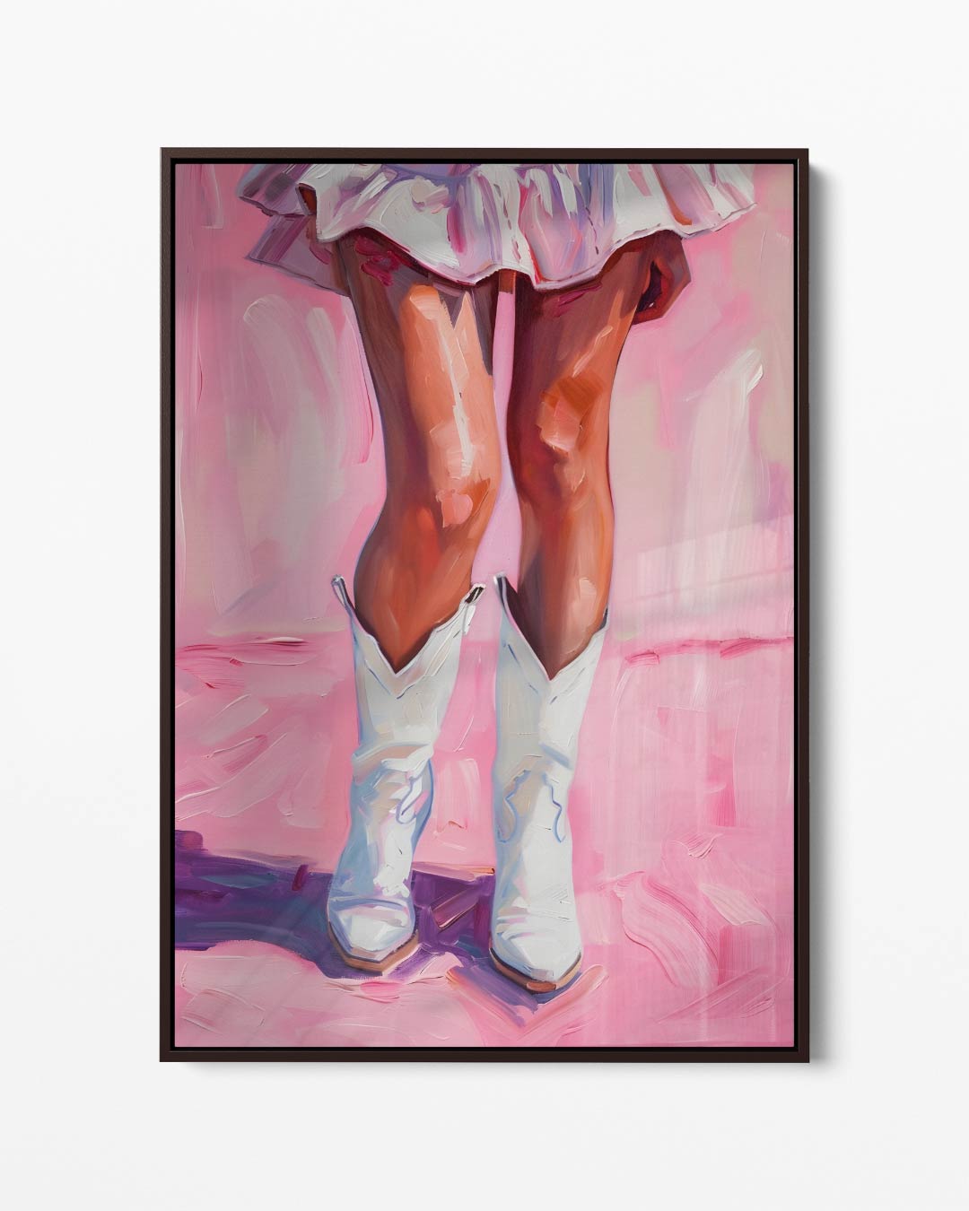 Dansende Laarzen op Roze – portret kunstwerk als wanddecoratie
