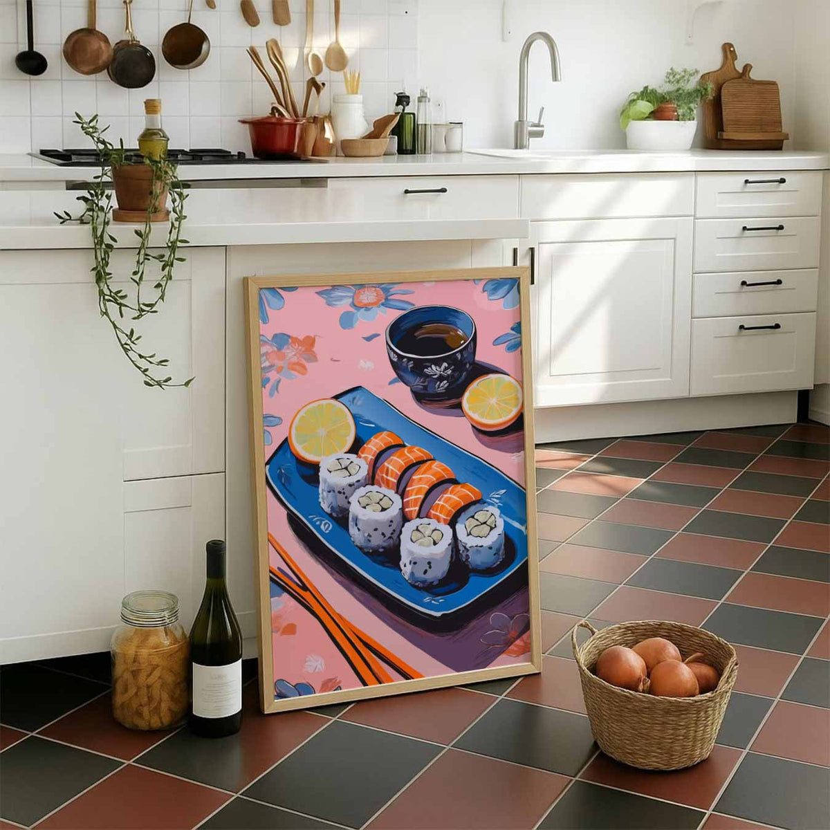 Stijlvolle Sushi Illustratie – staande muurposter voor keuken of eethoek