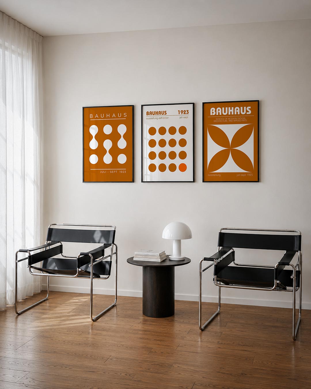 Vorm en kleur driedelige posterset – deze posterset in drie delen toont een ritmisch spel van witte cirkels en