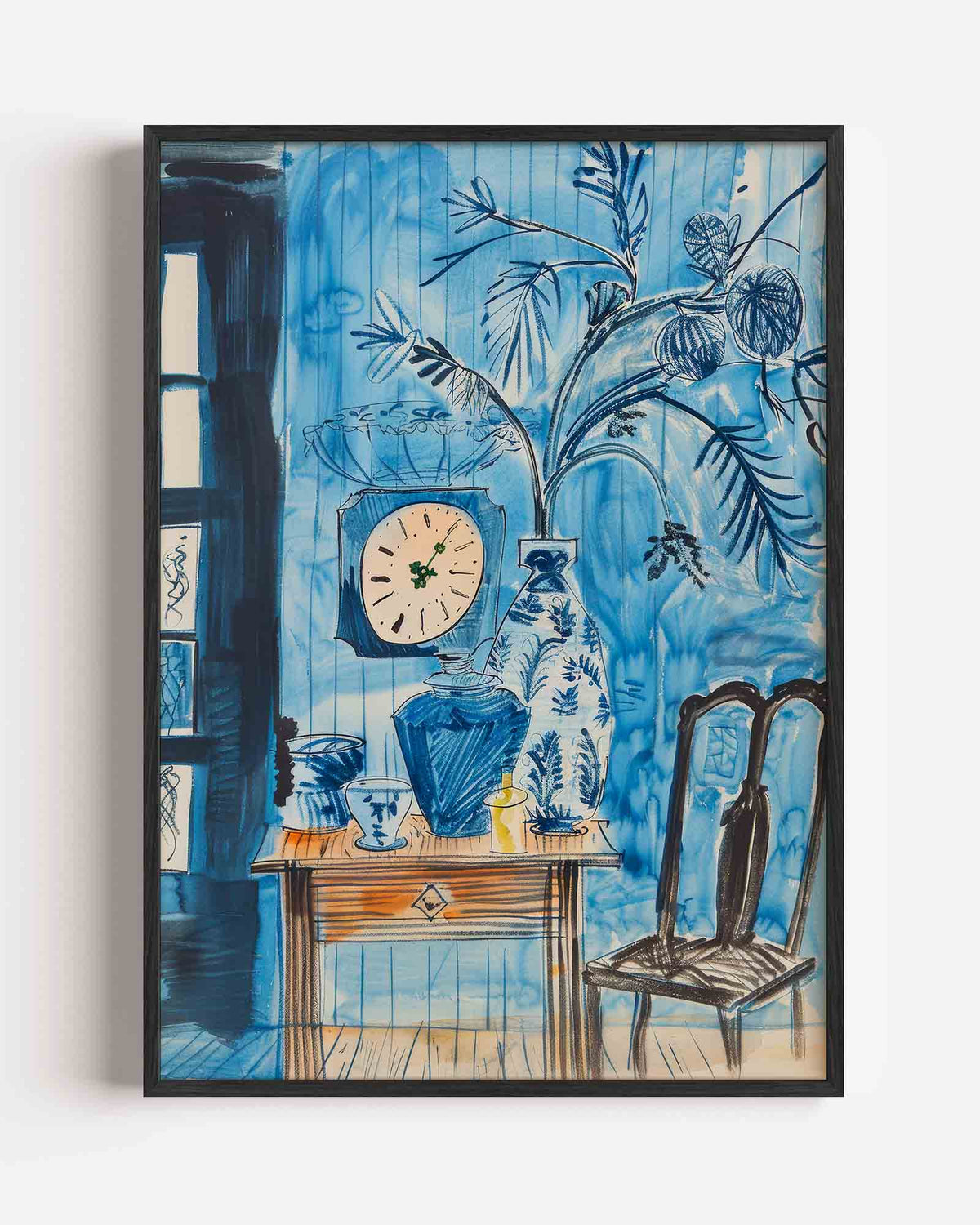 Blauwe interieur – Kunst & Design poster als staande wanddecoratie