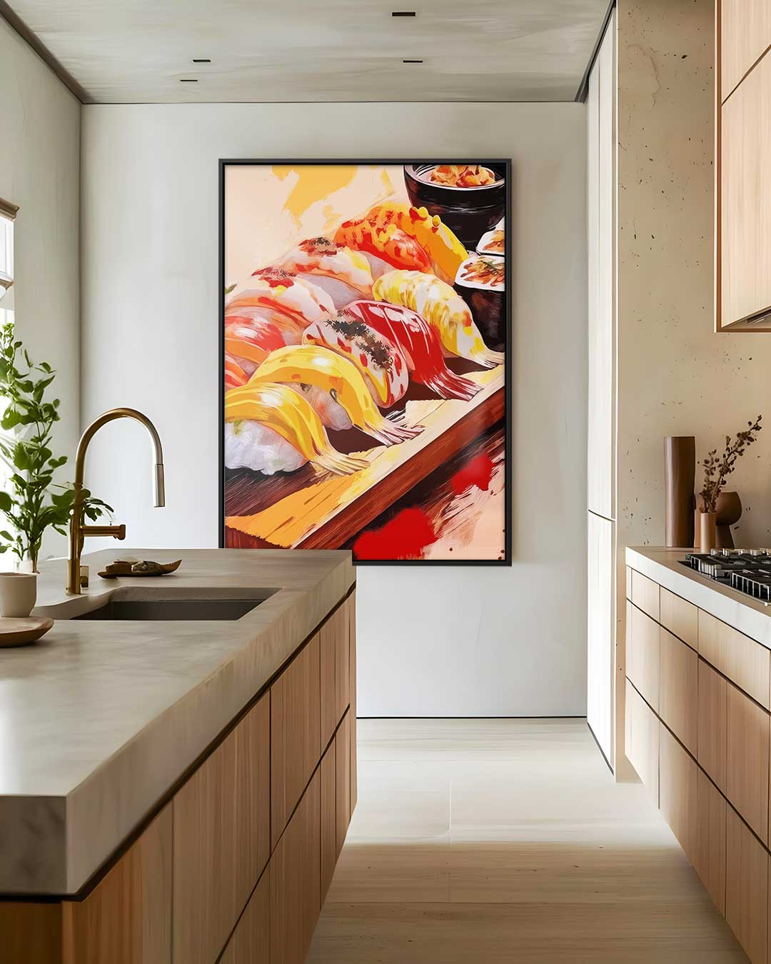 Kleurrijke Sushi Expressie – portret kunstwerk als wanddecoratie