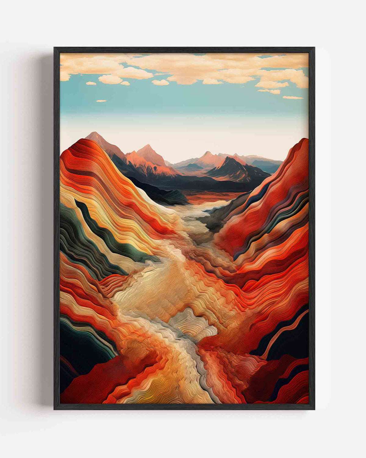 Golvende bergen – surrealistische portret poster als wanddecoratie