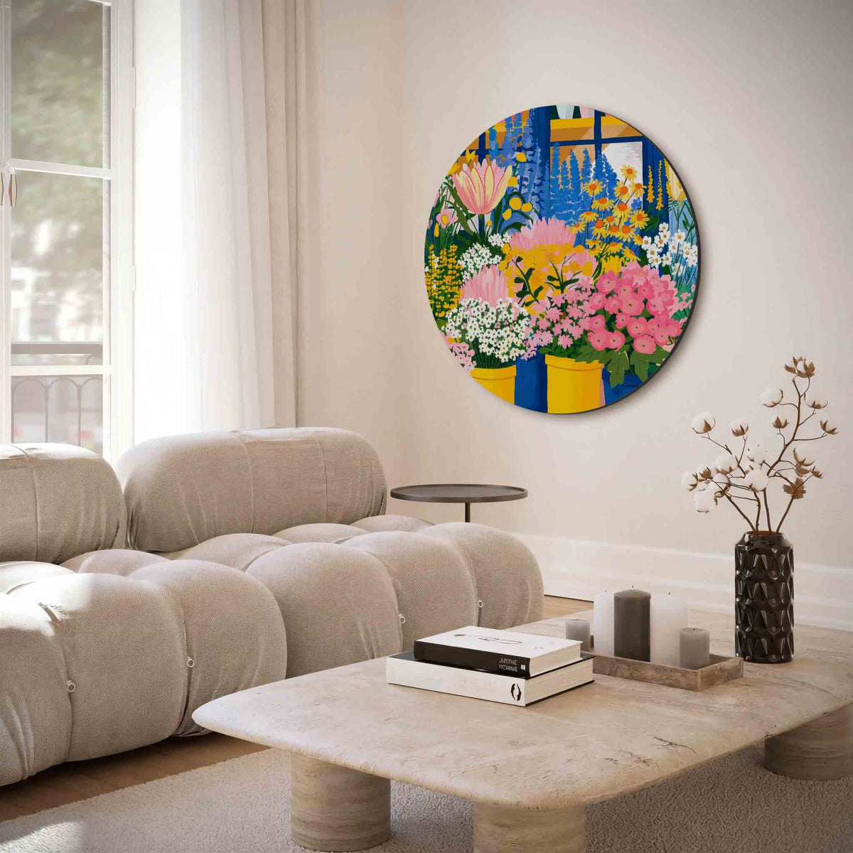 Bloemenzee – illustratie muurcirkel als ronde muurdecoratie