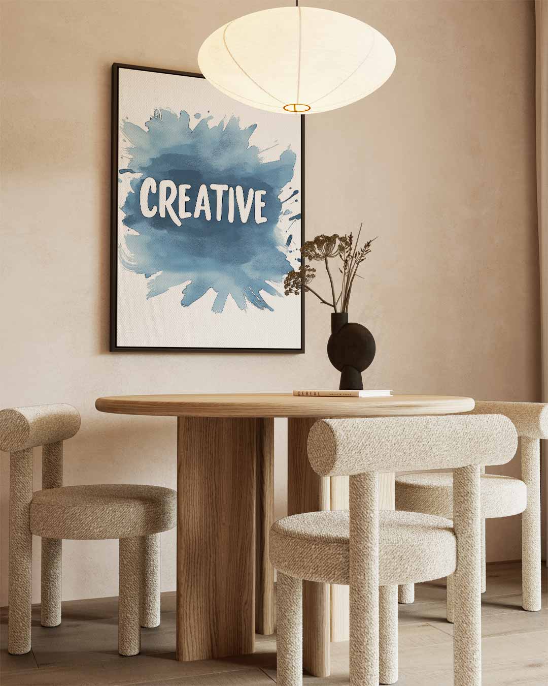 Creatieve Blauwe Verfspetters – kunstwerk met zwarte baklijst
