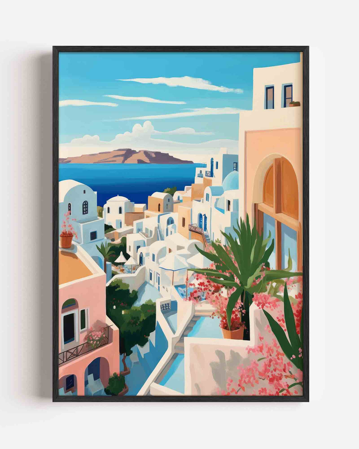 Mediterrane huizen en zee – keuken portret poster als wanddecoratie