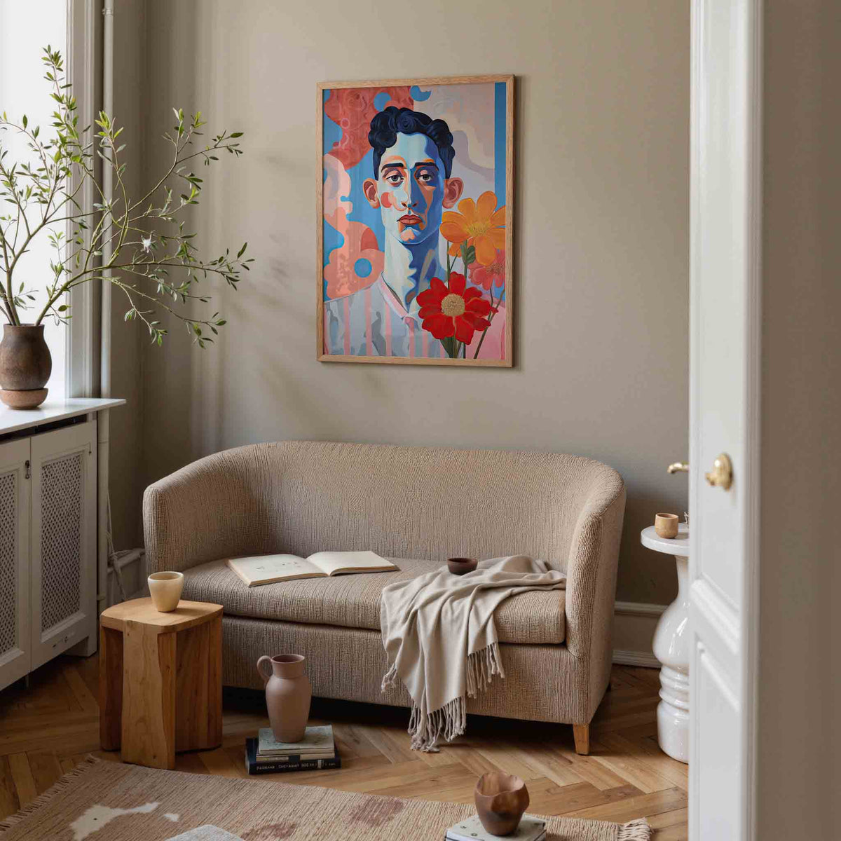 Portret met bloemen – botanische poster in staand formaat
