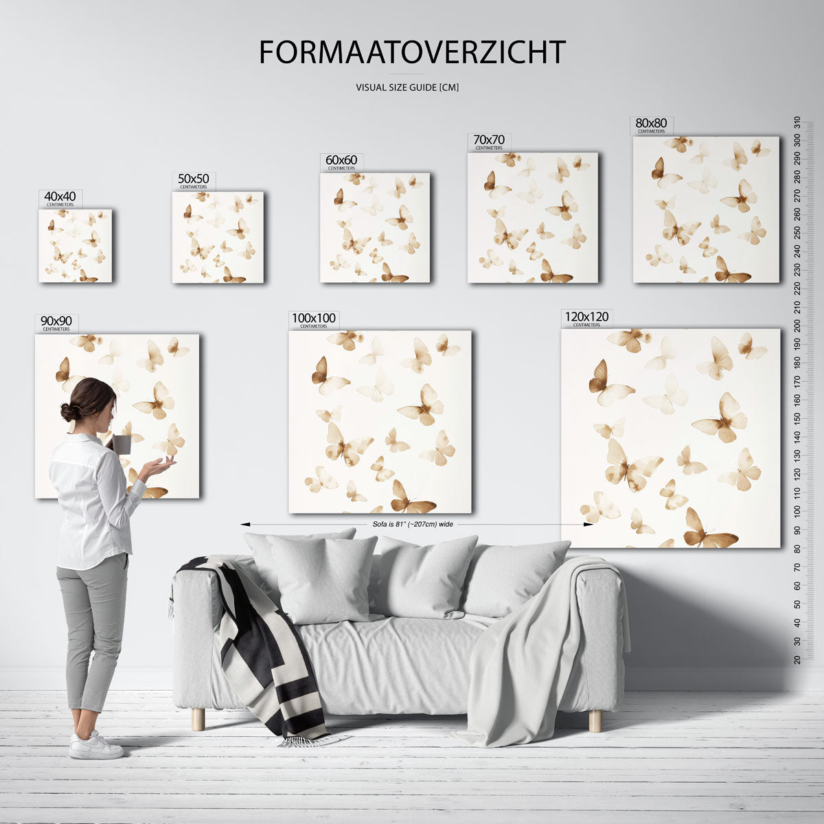 Vlinders in beige – vierkante muurposter voor de kinderkamer