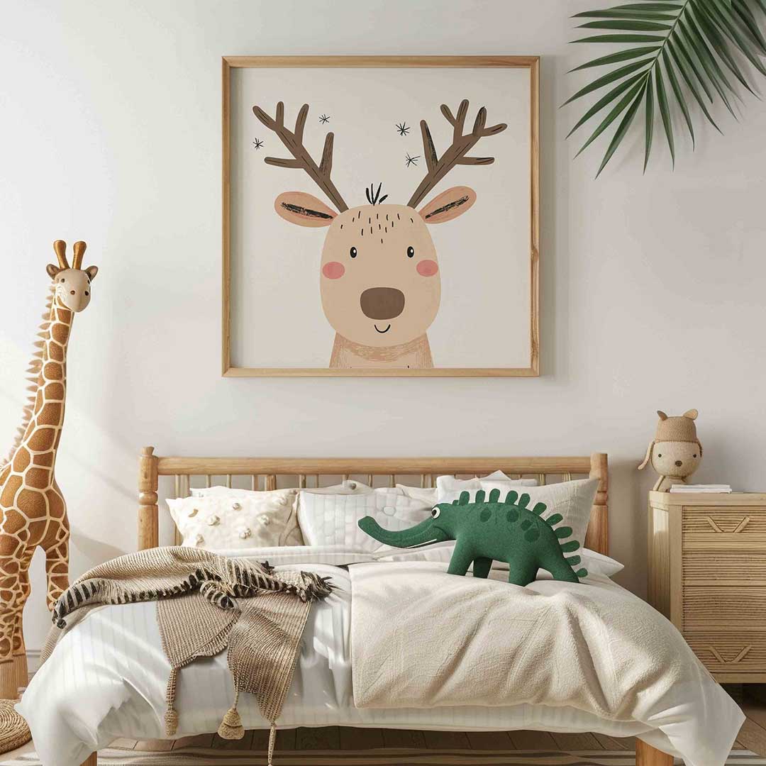 Hert met gewei – vierkante kinderkamer wanddecoratie van WallArtistic