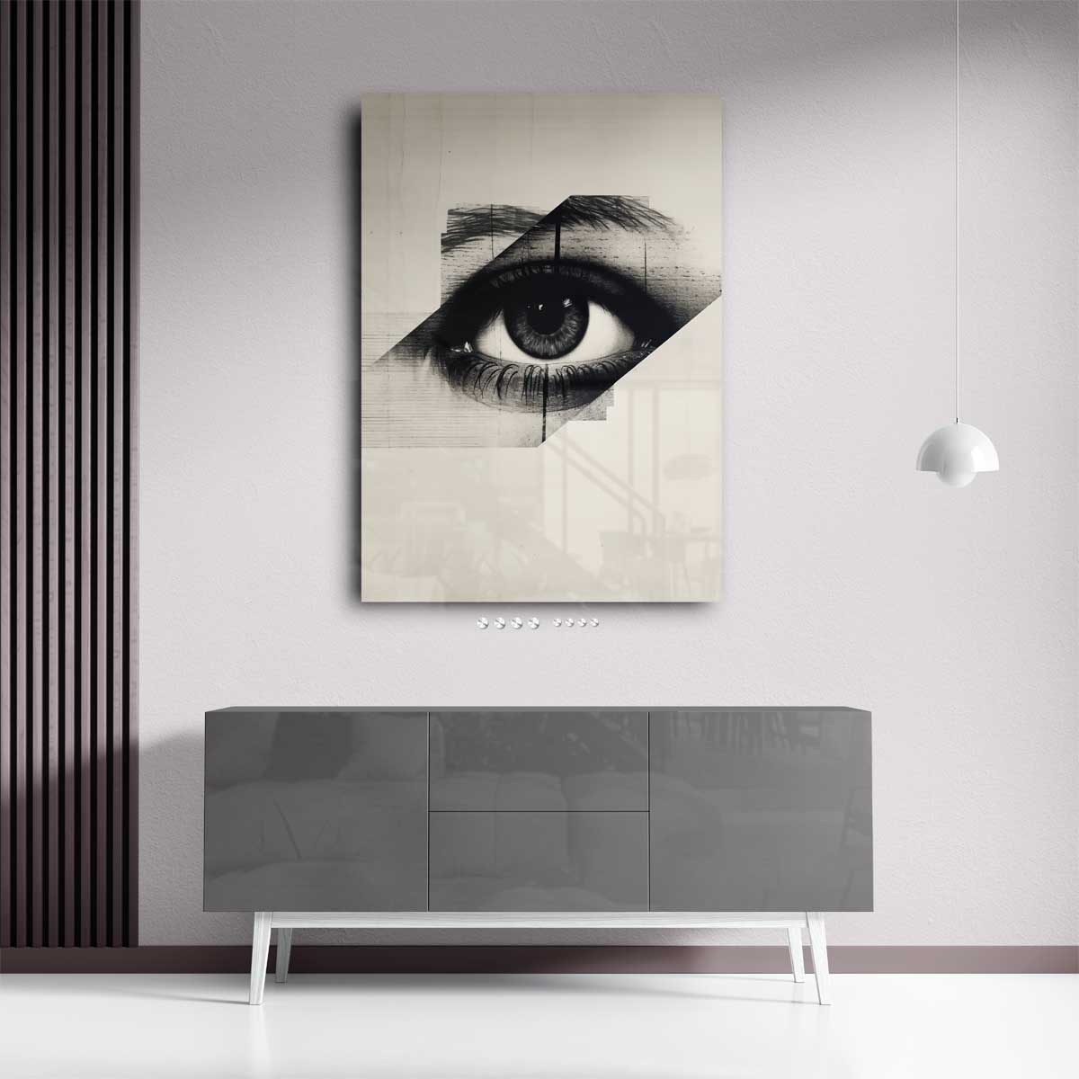 Oog van Mysterie – kunstwerk met zwarte baklijst