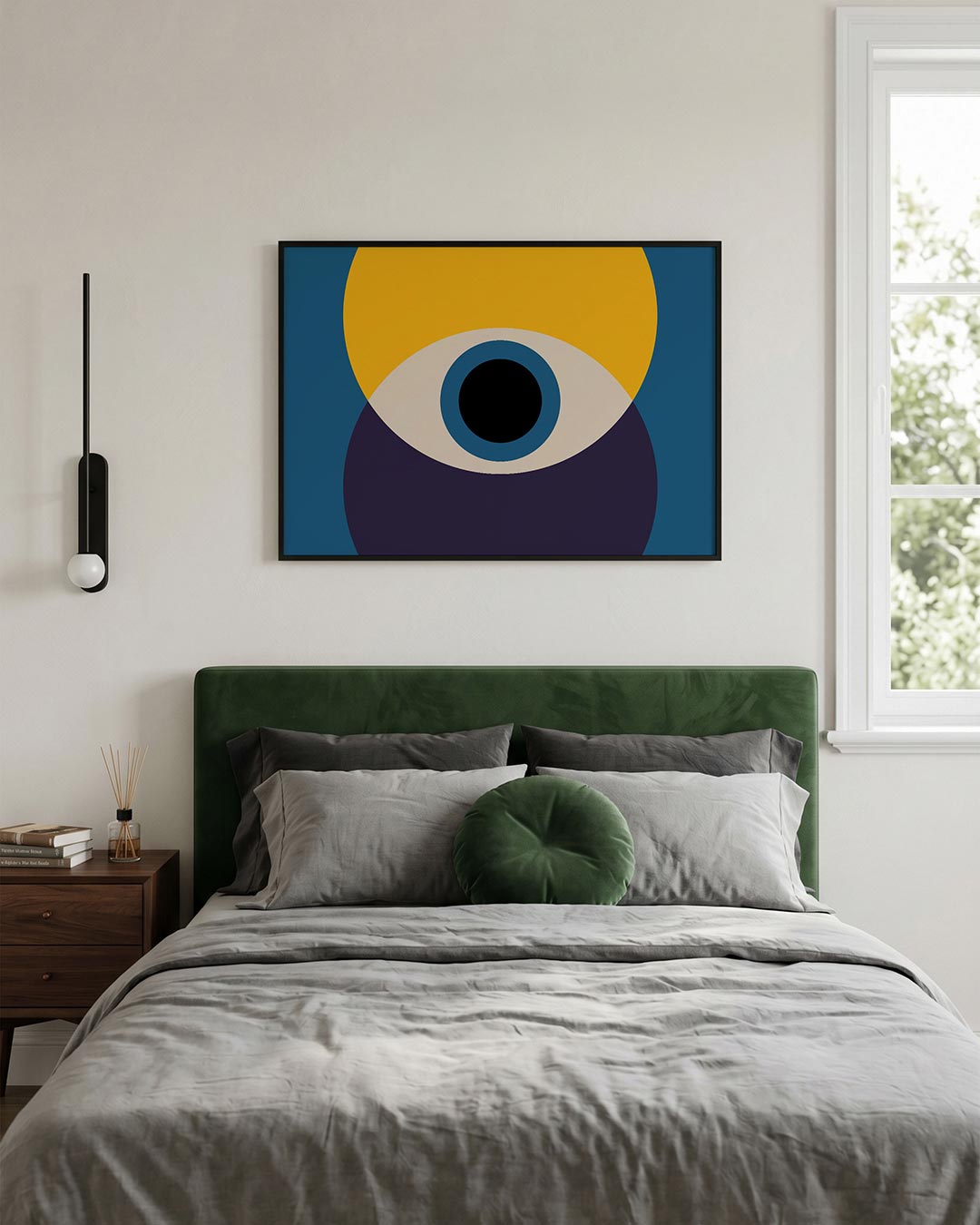Cirkelvormen en kleurvlakken – liggende Bauhaus poster voor aan de muur