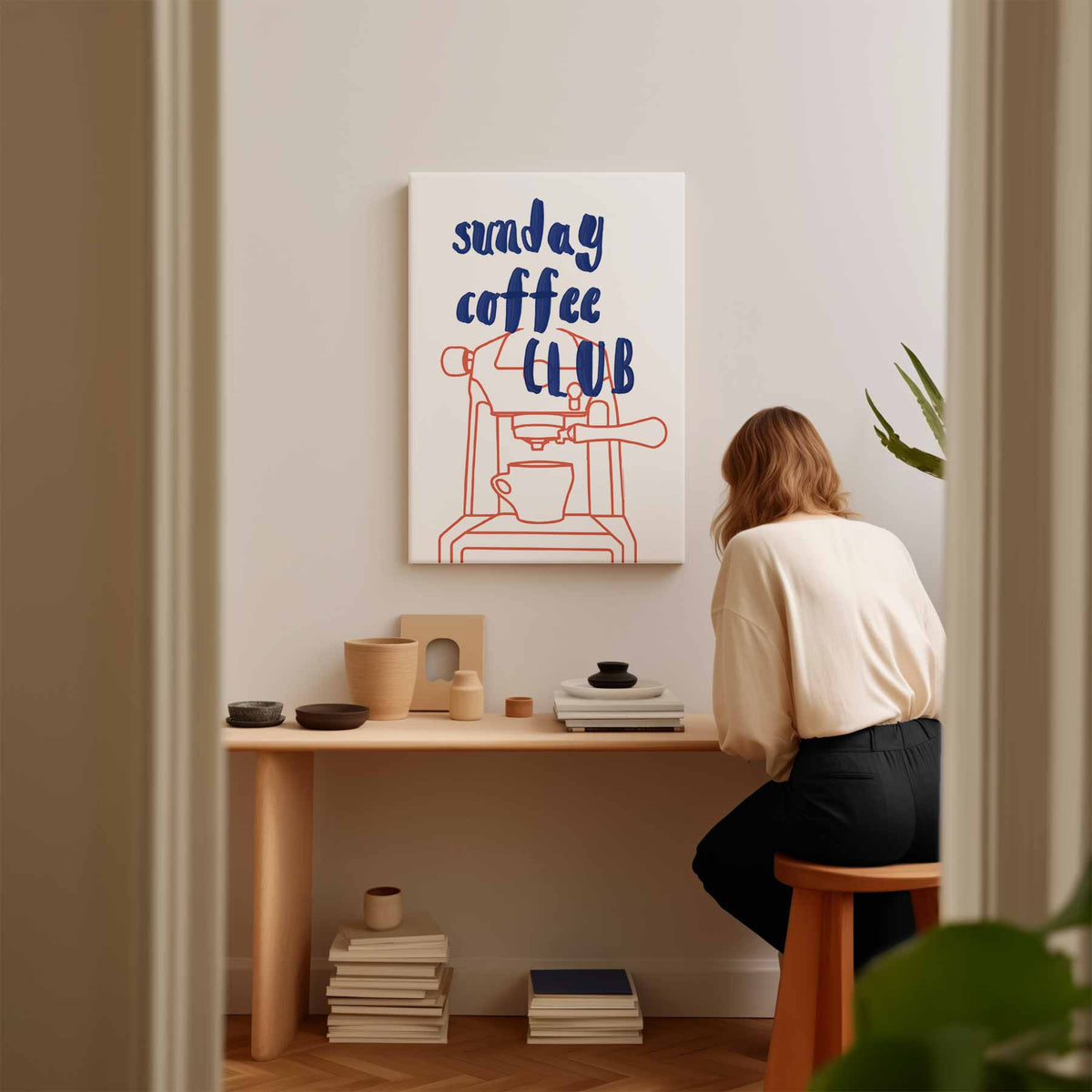 Zondag Koffie Club Poster – kunstwerk met zwarte baklijst