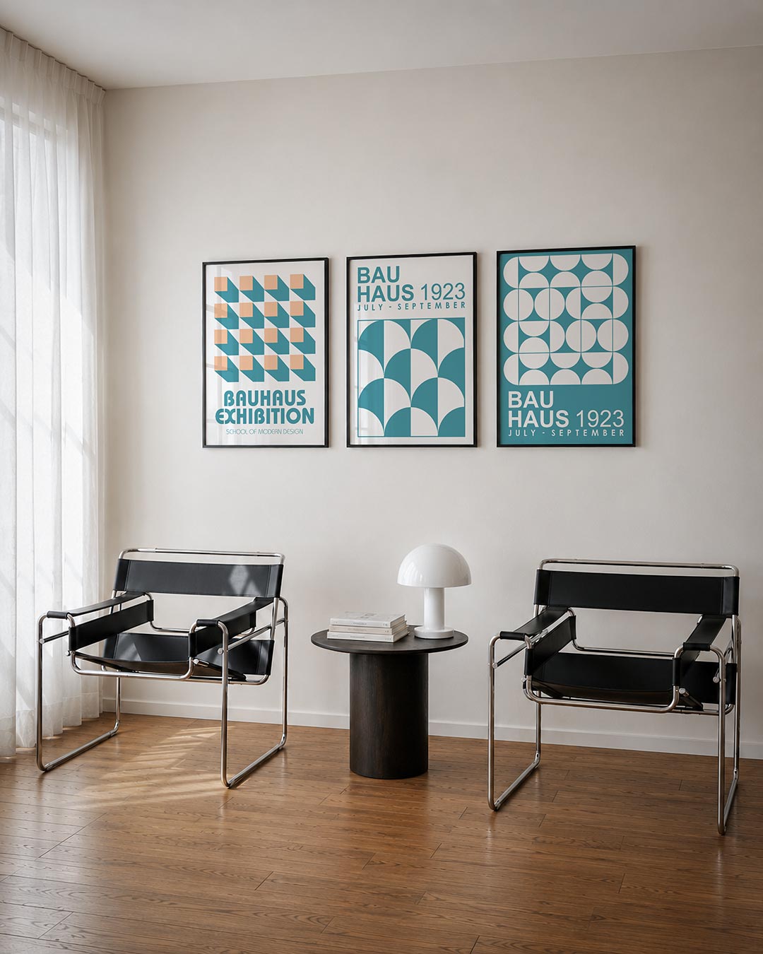 Vorm en schaduw posterset – derde productweergave – deze posterset in drie delen toont een ritmisch patroon van