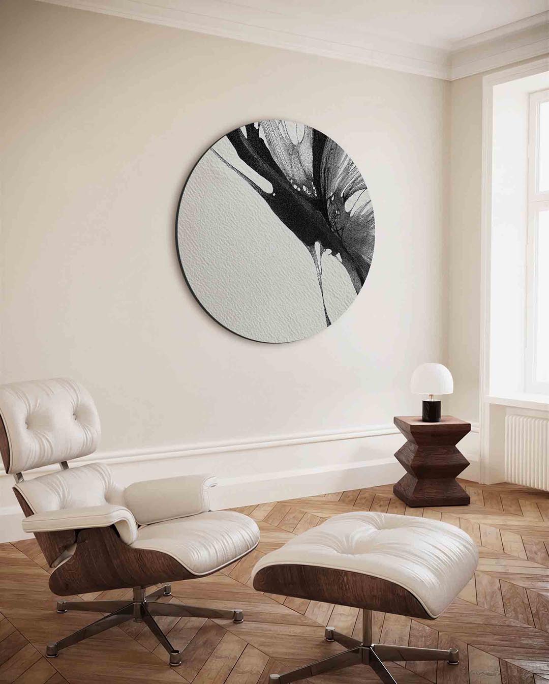 Abstracte vormen – moderne ronde wanddecoratie met vrouwelijk portret