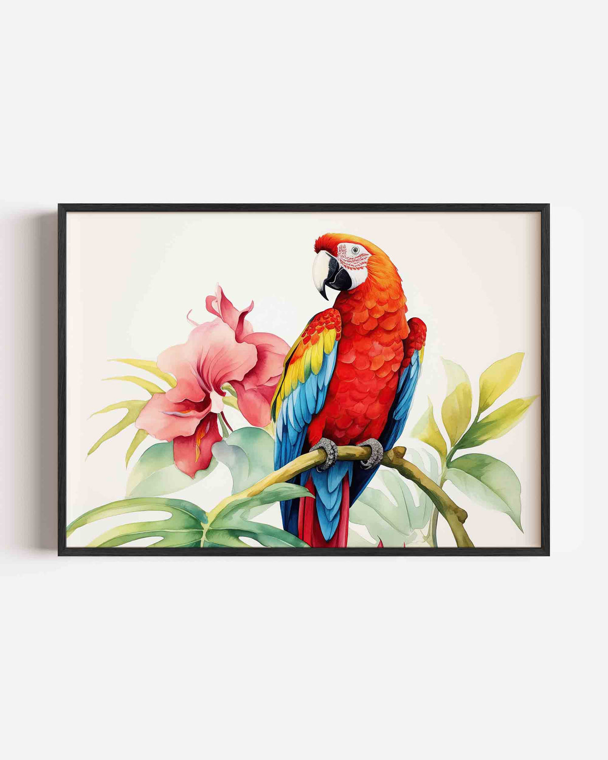 Papegaai en bloemen – jungle landscape poster als wanddecoratie